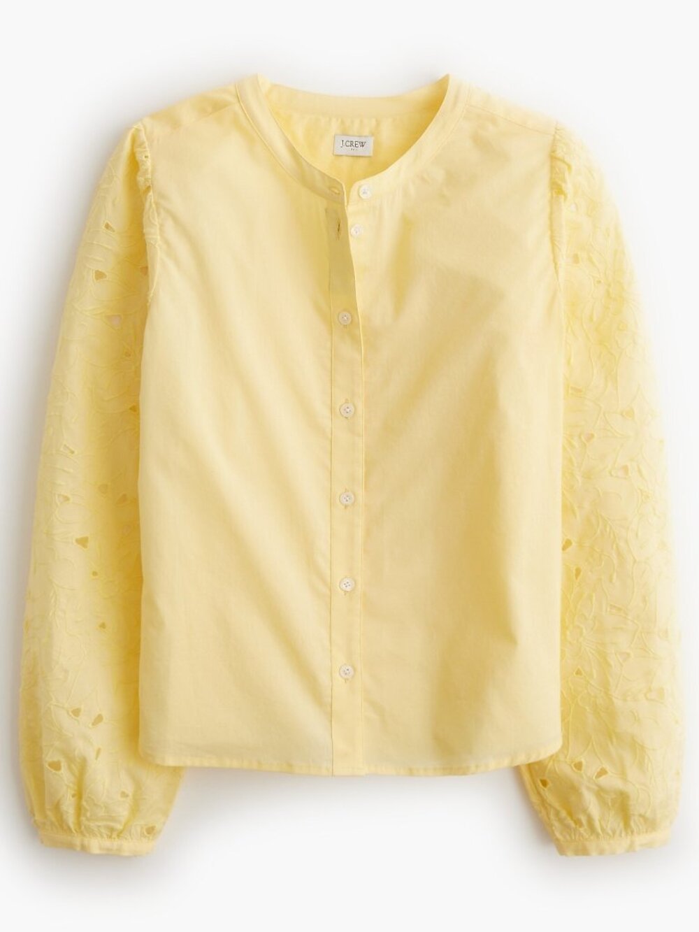 NWT J. Crew Size Large Light Yellow Floral Eyelet Sleeve Button-Front Top NEW